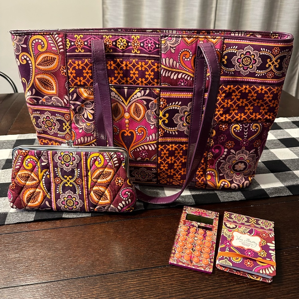 Vera Bradley Trimmed Tote with Matching Accessories